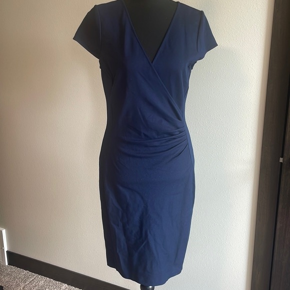 Kenneth Cole navy blue zipper back dress with cap sleeve - Picture 2 of 7